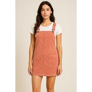 Pink Corduroy Overall Dress Women's Size M Adjustable‎ Straps Pockets